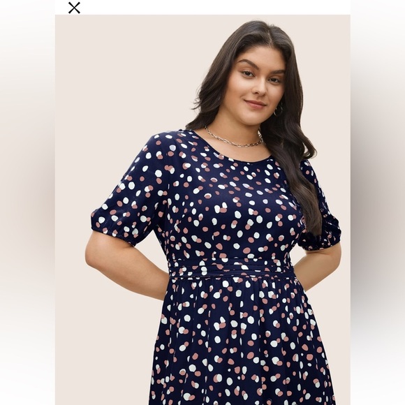 BloomChic Allover Print Pleated Lantern Sleeve Dress 2XL - Picture 3 of 4